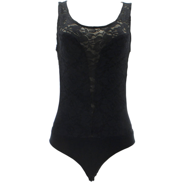 Ambiance - Women's Lace Trim Bodysuit - Black - V.I.M. - 1