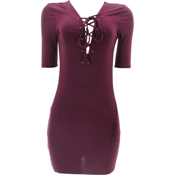 Ambiance - Women's Tie Up Neck Dresses - Burgundy - V.I.M. - 1