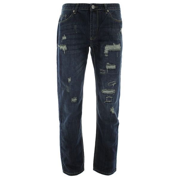 Brooklyn Express - Men's Rips & Patches Slim Straight Jeans - Dark Blue - V.I.M. - 1