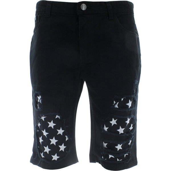 Switch  - Men's  Distress Star Patten Twill Shorts  - Black - V.I.M. - 1