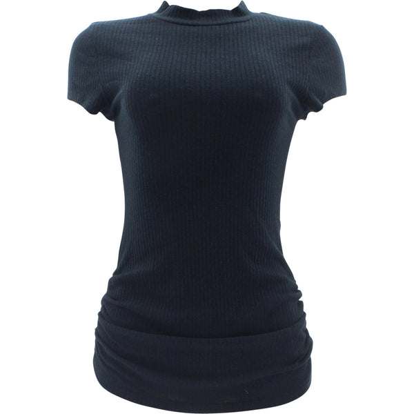 Paper Moon - Women's Rayon Turtle Neck Scallop Shirts - Black - V.I.M.