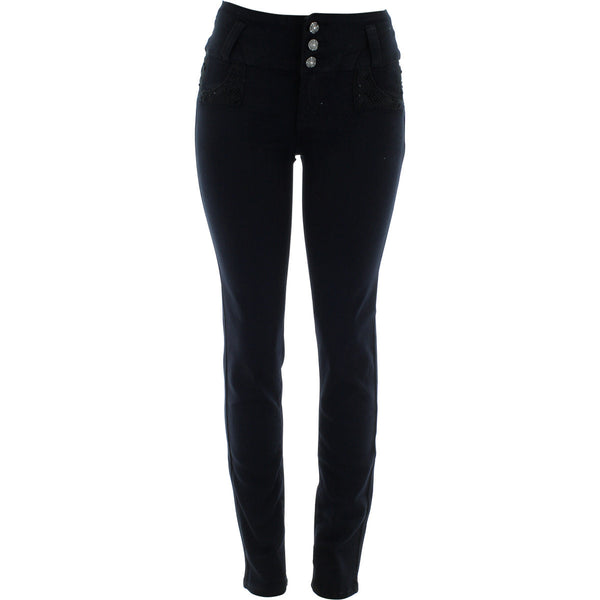 Risque - Women's 3 Button Lace Crochet Push up pants - Black - V.I.M. - 1