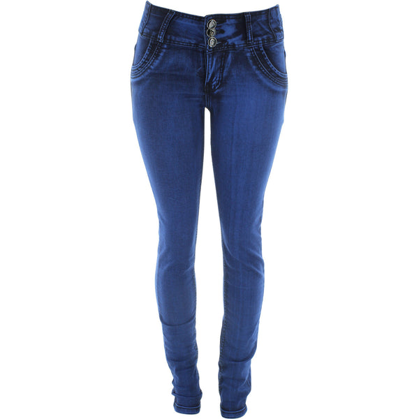 Risque - Women's 3 Button Back Bow Pocket pants - Light Royal - V.I.M. - 1