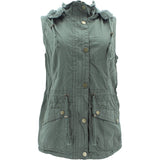 Ymi - Women's Cotton Light Weight Vest With Hoodie Jackets - Oliive - V.I.M. - 1
