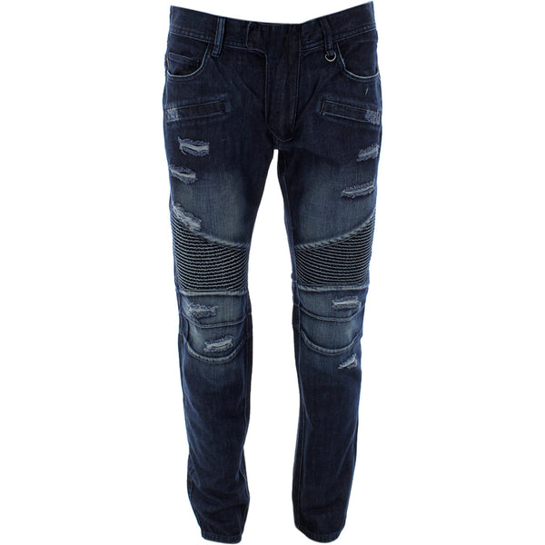 Kayden K - Men's Ripped Moto Slim Straight pants - Dark Blue - V.I.M. - 1