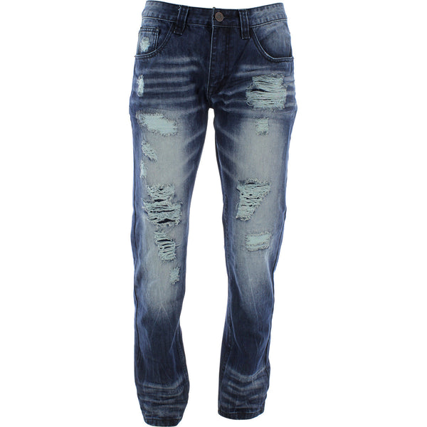 New World Creation - Mens Distressed Rip And Repair pants - Indigo - V.I.M. - 1