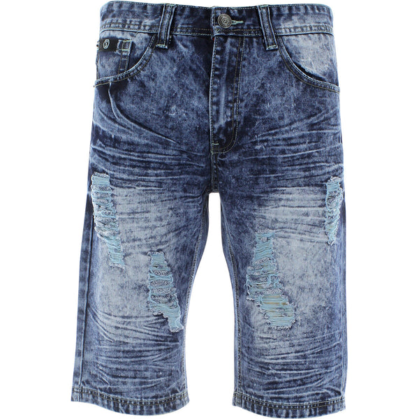 Switch Remarkable - Men's Distressed With Rips Shorts - Medium Indigo - V.I.M. - 1