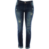 Bamboo - Women's Light Rips Patch Cuff Bottom Jeans - Dirty Denim - V.I.M. - 1