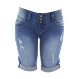 Ymi - Women's Rips 3Bttn Bermuda Shorts - Medium Blue - V.I.M. - 1