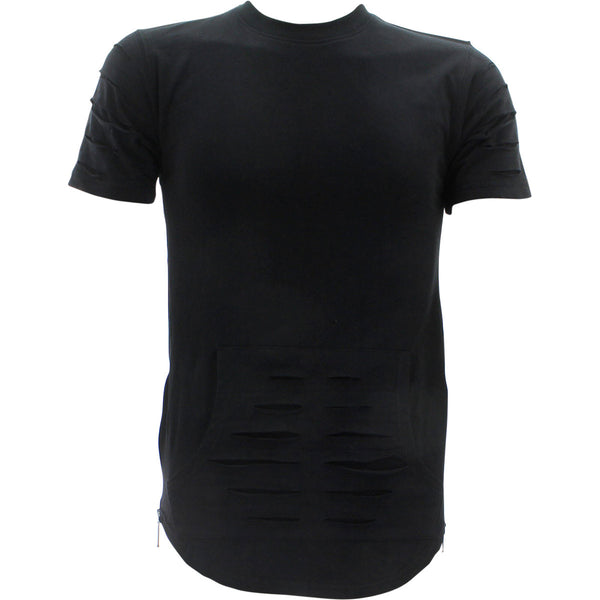 Focus - Men's Side Zip Rips Scallop T-Shirts - Black  - V.I.M. - 1