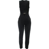 Fashion Magazine - Women's Belted Gold Plate Jumpsuit - Black - V.I.M. - 2