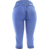 Tush Push - Women's 4 Button Push Up Capris - Blue - V.I.M. - 2