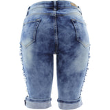 Lavc - Women's Multi Color Rhinestones Rips Bermuda Shorts - Medium Blue - V.I.M. - 2