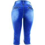 Tush Push - Women's 4 Button Rivets Back Pocket Capri - Medium Blue - V.I.M. - 2
