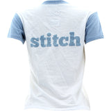 Disney - Women's Stitch Front and back V-Neck Contrast T-Shirts - White/Blue - V.I.M. - 2