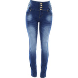 Tushpush - Women's 4 Button Loops Push Up pants - Medium Blue - V.I.M. - 1