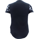 Focus - Men's Star Print Side Zip Scallop T-Shirts - Black/White - V.I.M. - 2