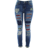 Cello pants - Women's Plaid Patches Rips Roll Cuff pants - Medium Blue - V.I.M. - 2