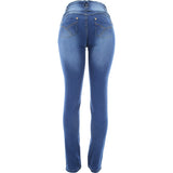 Risque - Women's 3 Button Rhinstone Loops Push Up pants - Medium Blue - V.I.M. - 2