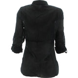 Ambiance Apparel - Women's Think Woven Roll Up Sleeves Shhirts - Black - V.I.M. - 2