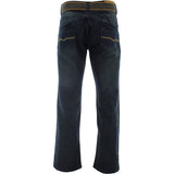 Azazel - Men's Belted Back Pocket Embroidery Jeans - Dirty Blue - V.I.M. - 2