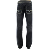 Fusai - Men's Belted Embroidery Pocket Jeans - Black - V.I.M. - 2