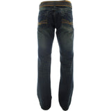 Azazel - Men's Belted Back Pocket Emboridery Jeans - Dirty Blue - V.I.M. - 2