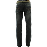 Men's Straight Belted Embroidery Pocket Jeans