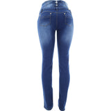 Tush Push - Women's 4 Buttons Bows Front Back Pocket Push UP pants - Medium Blue - V.I.M. - 2