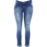 Bamboo - Women's Light Rips Boyfriend Cuff Bottom Jeans - Medium Blue - V.I.M. - 1