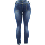 Bamboo - Women's Patch Camouflage insert Cuff Button Jeans - Medium Blue - V.I.M. - 2