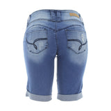 Ymi - Women's Rips 3Bttn Bermuda Shorts - Medium Blue - V.I.M. - 2