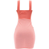 Fashion Magazine - Women's Striped Cup Dresses - Coral/White - V.I.M. - 2