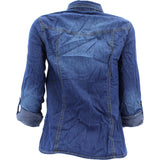 Premium Highway - Women's Long Sleeves 2 Pockets Denim Shirts - Dark Blue - V.I.M. - 2