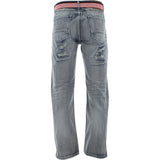 Brooklyn Express - Men's Belted Flag Rip And Repair Jeans - Sand - V.I.M. - 2