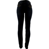 Risque - Women's 3 Button Rhinestone Studs Stripe pants - Dark Blue - V.I.M. - 2