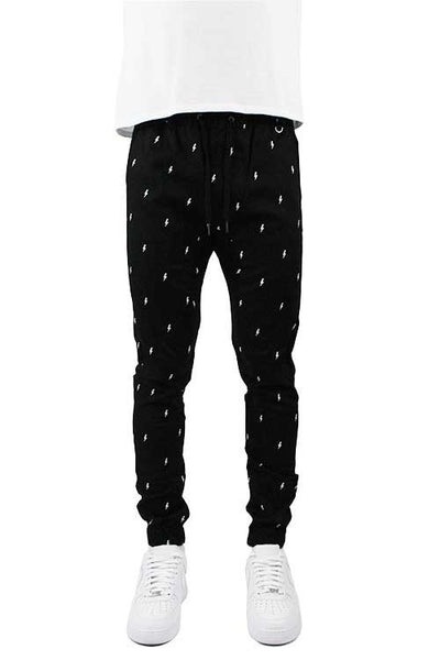 Men's Lightning Bolt Print Twill Jogger Pants
