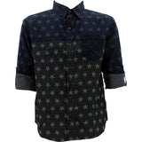 Ditch Plains - Men's Cut N Sew With All Over Stars Denim Shirts - Dark Blue/Acid/Grey - V.I.M. - 1