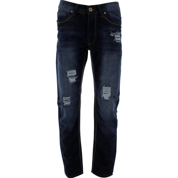 United Denim - Men's Rips Embroidery Pockets pants - Medium Blue - V.I.M. - 1