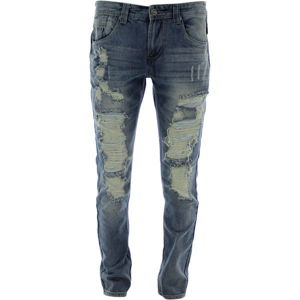 Trill Nation - Men's Heavy Rips Front And Back With Patches pants - Medium Blue - V.I.M. - 1