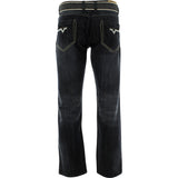 Fusai - Men's Belted Embroidery Pockets Jeans - Black - V.I.M. - 2