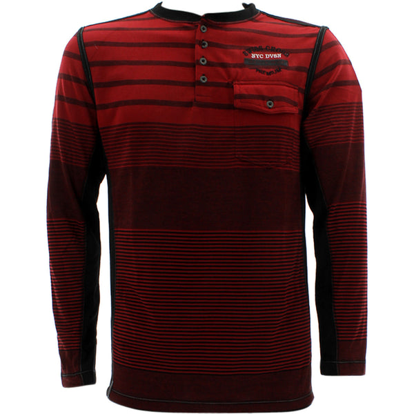 Swiss Cross - Men's Long Sleeves 1 Pocket Striped Knit Shirts - Red/Black - V.I.M. - 1