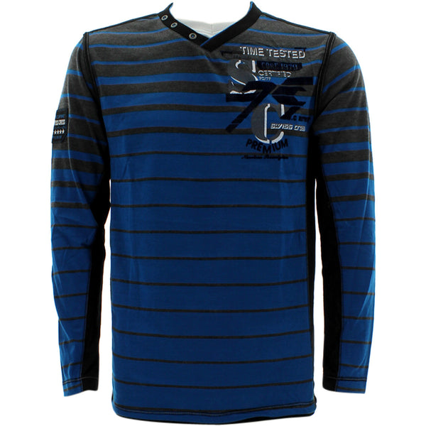 Swiss Cross - Men's Long Sleeves Stripped Knit Shirts - Blue Black - V.I.M. - 1