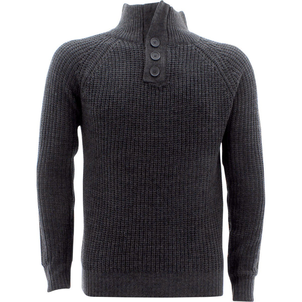 Yoki - Men's 3 Button with Zipper and Patches on Elbow Sweatshirts - Charcoal - V.I.M. - 1