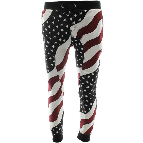 Focus - Men's American Flag All Over Joggers - Red/Black - V.I.M.