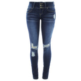 YMI- Women's - Knee Rips Three Bottons Better Butt pants - Dark Blue - V.I.M. - 1