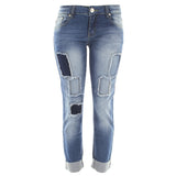 Bamboo - Women's Patched Cuff Boyfriend Jeans - Medium Blue - V.I.M. - 1