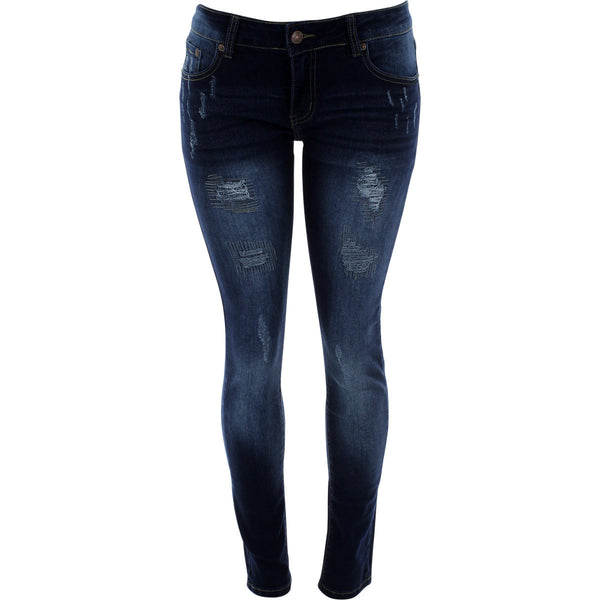 Bamboo - Women's Cat Scratches Rips Skinny Jeans - Dark Blue - V.I.M. - 1