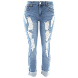 Bamboo - Women's Boyfriend Folded Bottom Jeans - Medium Blue - V.I.M. - 1