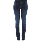 Bamboo - Women's 3 Buttons Rhinestone Jeans - Dirty Blue - V.I.M. - 1